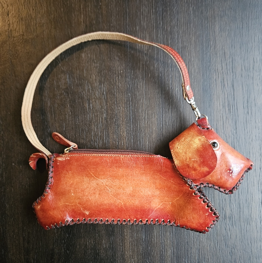 Red Leather Dachshund-Shaped Handbag